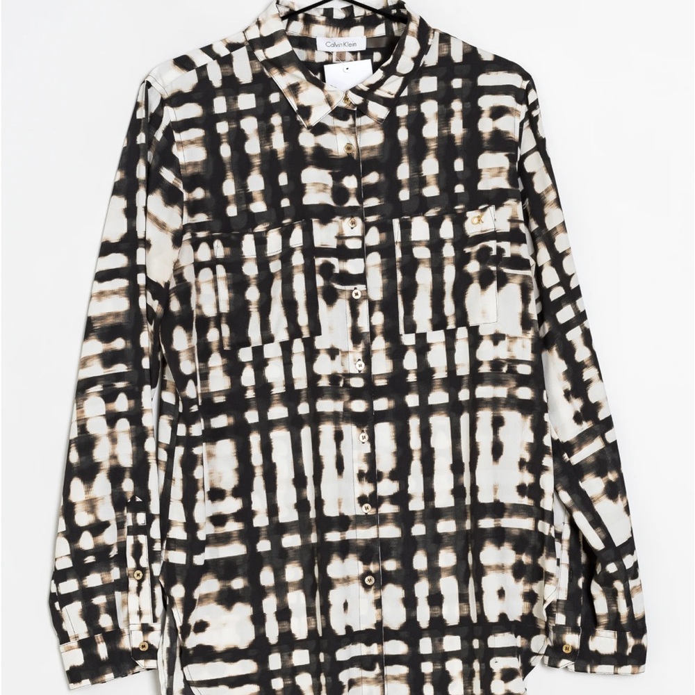 Calvin Klein Black and Cream Checkered Shirt